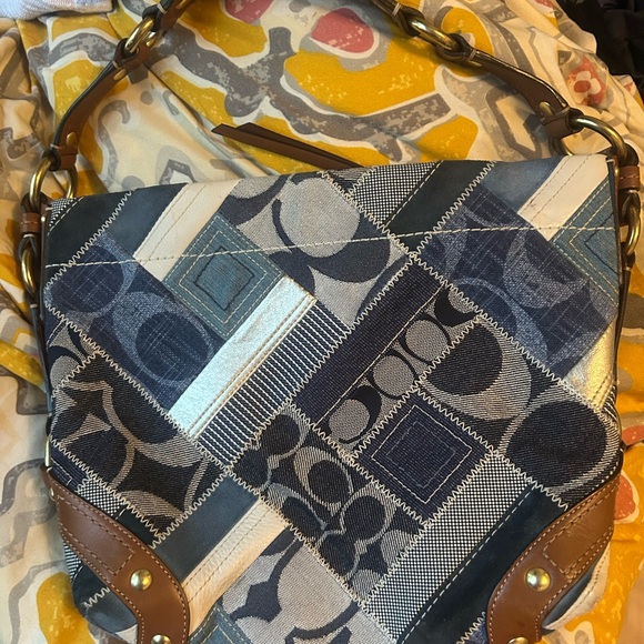 Patchwork Shoulder Bag with Brown Accents Coach like new condition - Picture 1 of 1